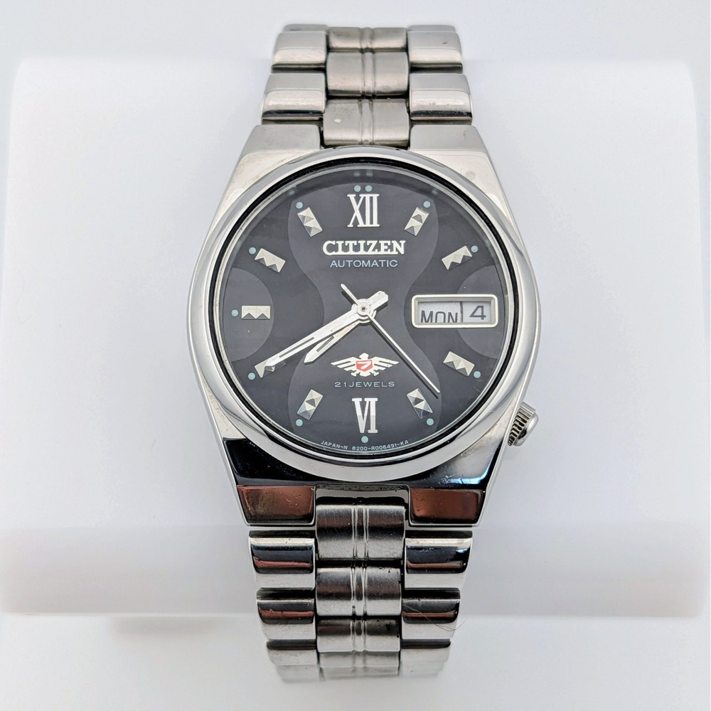 Rare Vintage Citizen Eagle 7 Automatic 21 Jewels Geometric Dial Day Date 8200